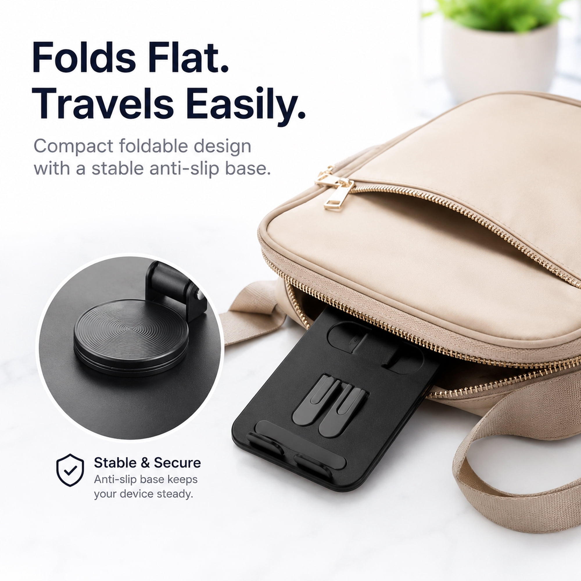 360° Rotating Phone & Tablet Stand, Foldable Metal Desk Holder with 180° Tilt, Portable Anti-Slip Stand for iPhone, Samsung, iPad, Tablets, Video Calls & Streaming, Black