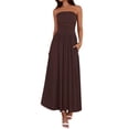 thumbnail image 2 of LWavelet Women's Strapless Ruched Waist Maxi Dress with Pockets for Party & Casual Wear Brown M, 2 of 6