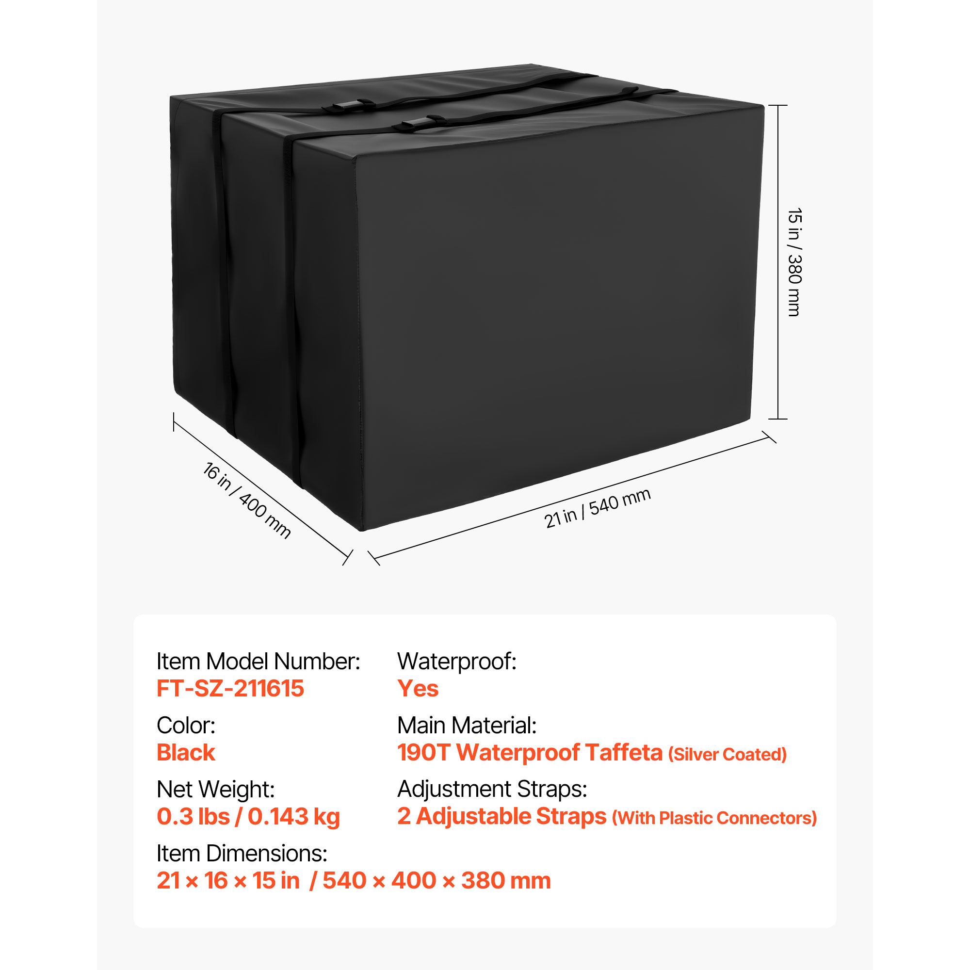 KFFKFF Air Conditioner Cover, 20.87 x 15.75 x 14.96 inch Protective Cover for AC Units, Dual-Layer, Water-Resistant Polyester Material, Adjustable Strap, Fits Most Outdoor Units