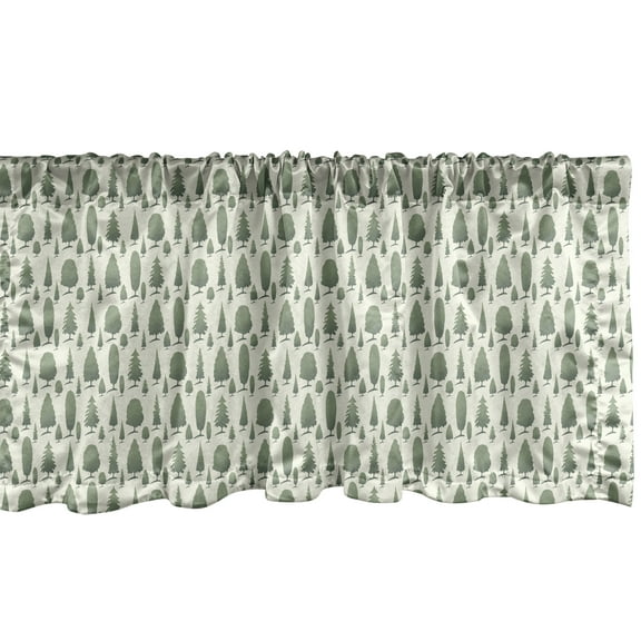 Ambesonne Woodland Window Valance, Green Tones Forest Trees, 54" X 18", Pale Reseda Green Ivory