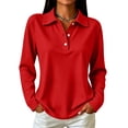 thumbnail image 3 of UDAUDU Polo Shirts for Women Long Sleeve Tops Golf Tees 3-Button Collared | Womens Polo, Collared, 3-Button, Golf, Cotton Blend, Casual Office Tops, Business, Work, Comfortable Soft Red M, 3 of 8