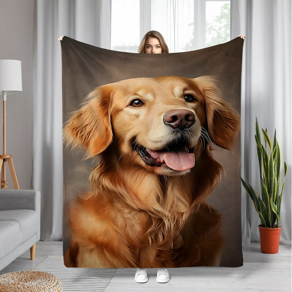 Cozy Golden Retriever Flannel Throw Blanket - Soft, Warm & Skin-Friendly for Naps, Home, Picnics & Travel - Perfect Gift for Dog Lovers