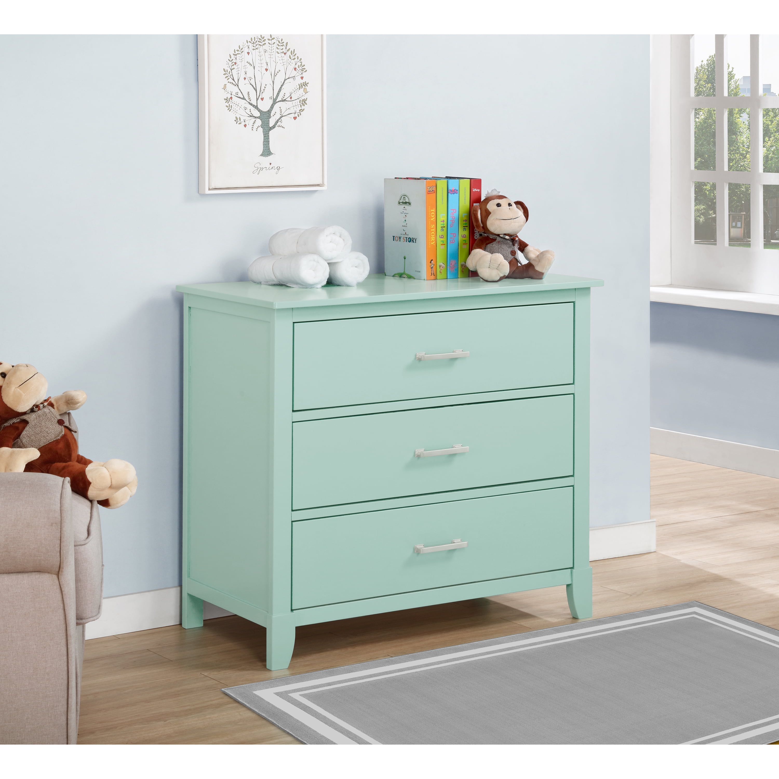 Dream On Me - Brandclub - Dream On Me Universal 3 Drawers Chest Mid Century  Modern In Seafoam Green, Model #600-LG