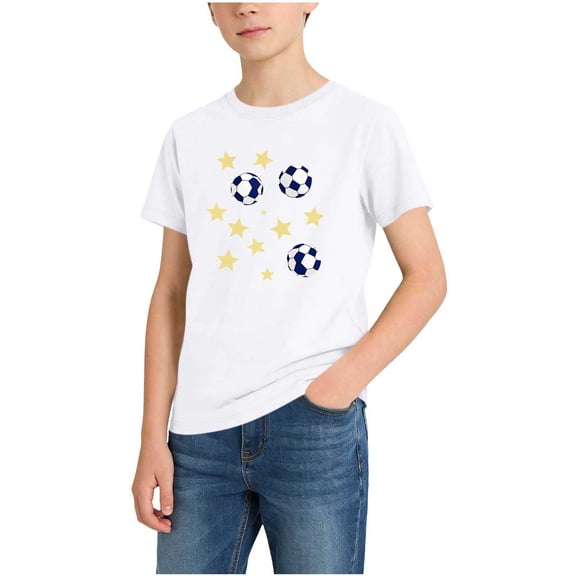 Cethrio Boys Graphic Tees Size 10-12, Activewear Short Sleeve Summer Running Kids T-shirts White Size 10-12