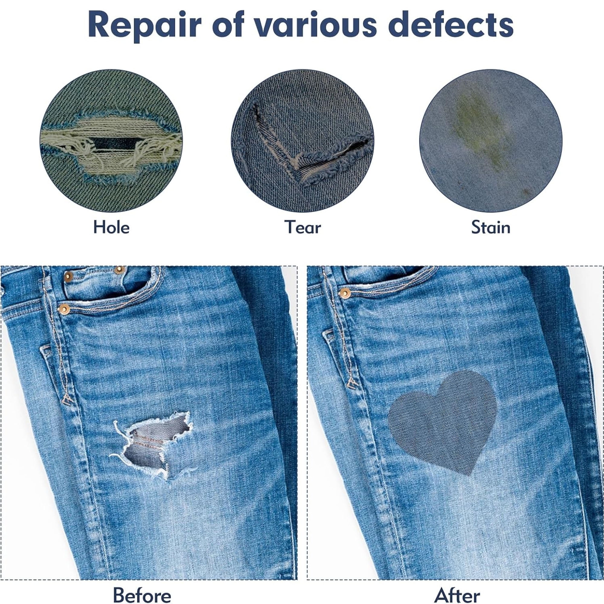 20 Pieces of denim clothing hot stamping patches fabric hot stamping patches jeans repair kit pants patches (5 colors) with needle and thread set included