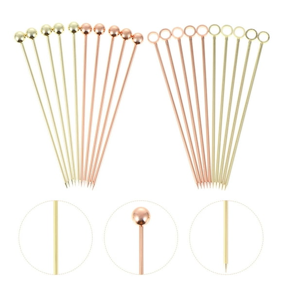 FONDOTIN 20Pcs Stainless Steel Fruit Pick Sticks Assorted Color Reusable Cocktail Decoration Picks