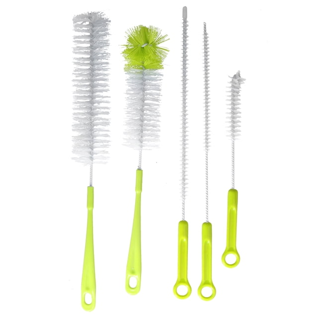 Cepillo para botellas de agua, 5 unidades, mango largo, para botellas de agua de cuello estrecho, para biberones, molinillo de café, color verde