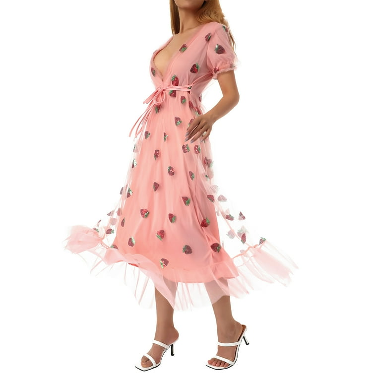 Strawberry print sales lace up dress