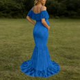 thumbnail image 2 of Gyujnb Off Shoulder Ruffle Flutter Sleeve Lace Maternity Gown Thin Spaghetti Strap Liner Fitted Long Train Formal Dress Elegant Outfit for Maternity Photoshoot Postpartum Party Wear,XL, 2 of 7