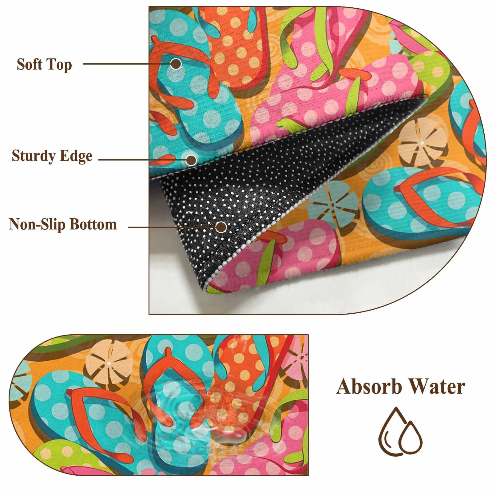 Watercolor Flip Flop 2'x6' Runner Rugs for Hallway Kitchen Bedside Non Slip Washable, Summer Coastal Beach Slippers Entryway Rug Runners with Rubber Backing, Long Carpet Runner for Laundry Room