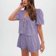 thumbnail image 2 of Camisas de Color Sólido para Mujeres Verano Manga Corta Cuello en V Cuello Delantero Corbata Camisa Pantalones Cortos Conjunto, 2 of 8