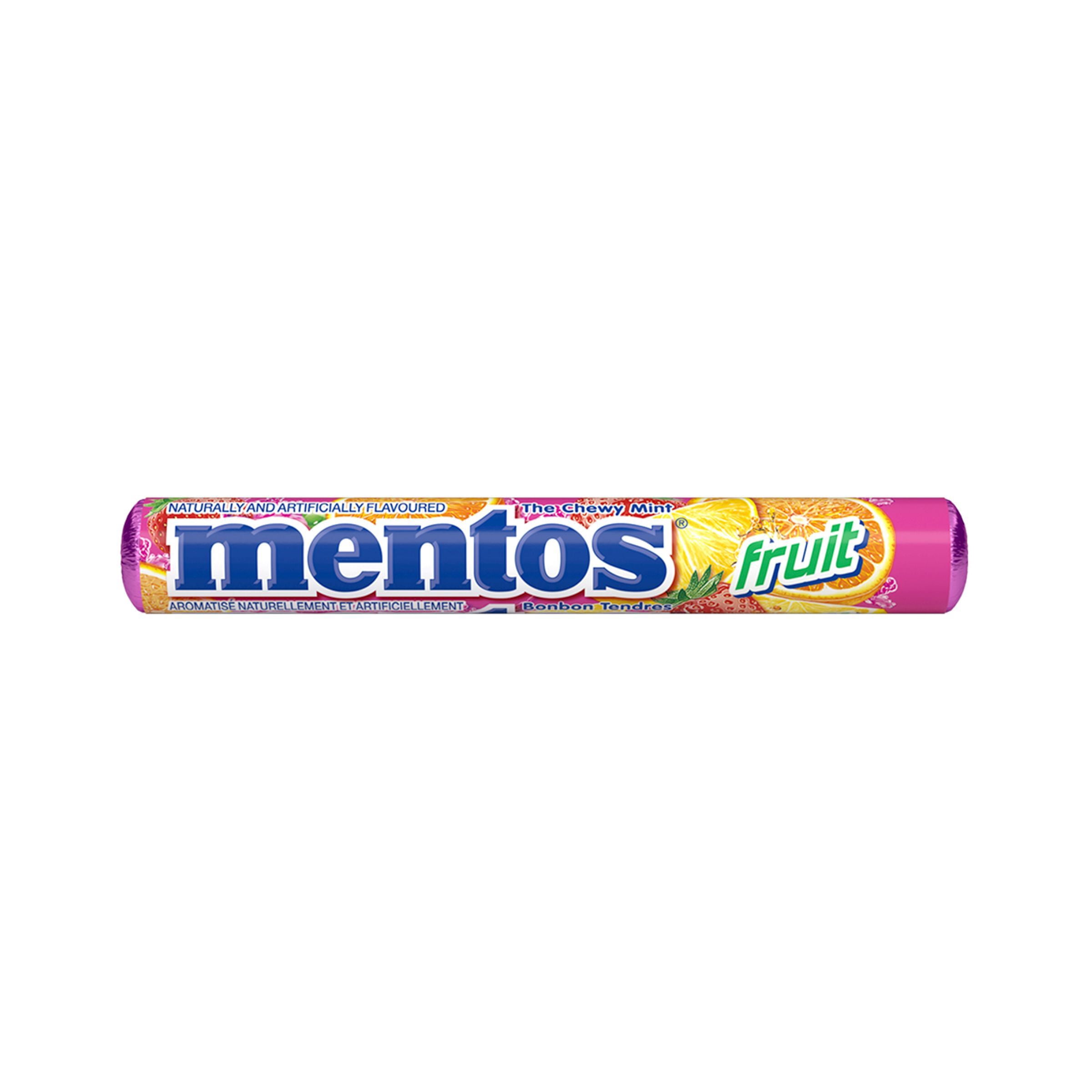 Menthes moelleuses Mentos, Fruits, Paquet de 4 Rouleaux (56 mcx), 37g par rouleau