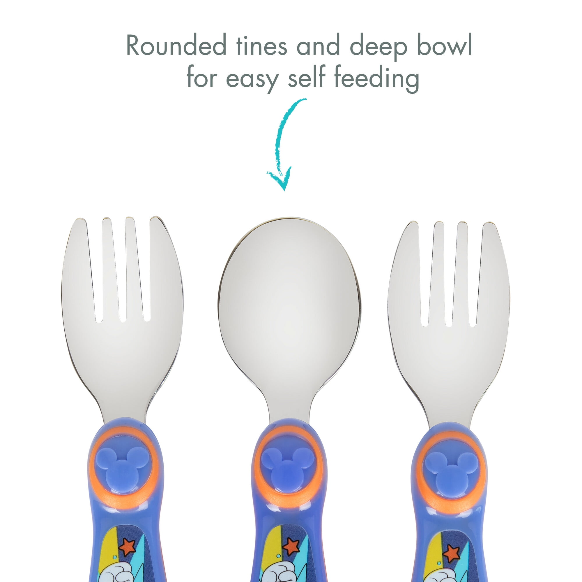 The First Years Disney Mickey Mouse Toddler Forks and Spoon Set 3 Dishwasher Safe Utensils
