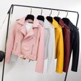thumbnail image 4 of Joernso Women Jacket Faux Leather Smooth Surface Turn-down Collar Zip-up Zipper And Rivet Decor Long Sleeves Motorcycle Coat Travel Outerwear, 4 of 8