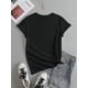 thumbnail image 3 of Women's "Happy Valentine's Day" Black T-Shirt with Red Heart & Floral Design - Casual Crew Neck, Short Sleeve Top, Stretchy Polyester Blend, Machine Washable Tee For Adult, Men, Women, Teen, Teenager, 3 of 7