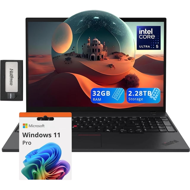 Lenovo ThinkPad T16 G3 16" WUXGA Laptop, Intel Ultra 5 125U, 32GB DDR5, 2.28TB Storage(2TB SSD+288GB Docking Station Set), Backlit Keyboard, Fingerprint Reader, Wi-Fi 6, Windows 11 Pro, Black