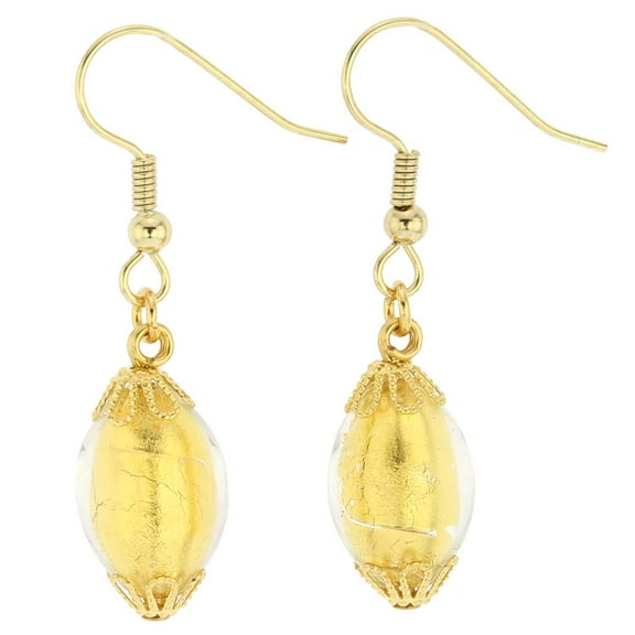 GlassOfVenice Murano Glass Olives Earrings - Liquid Gold
