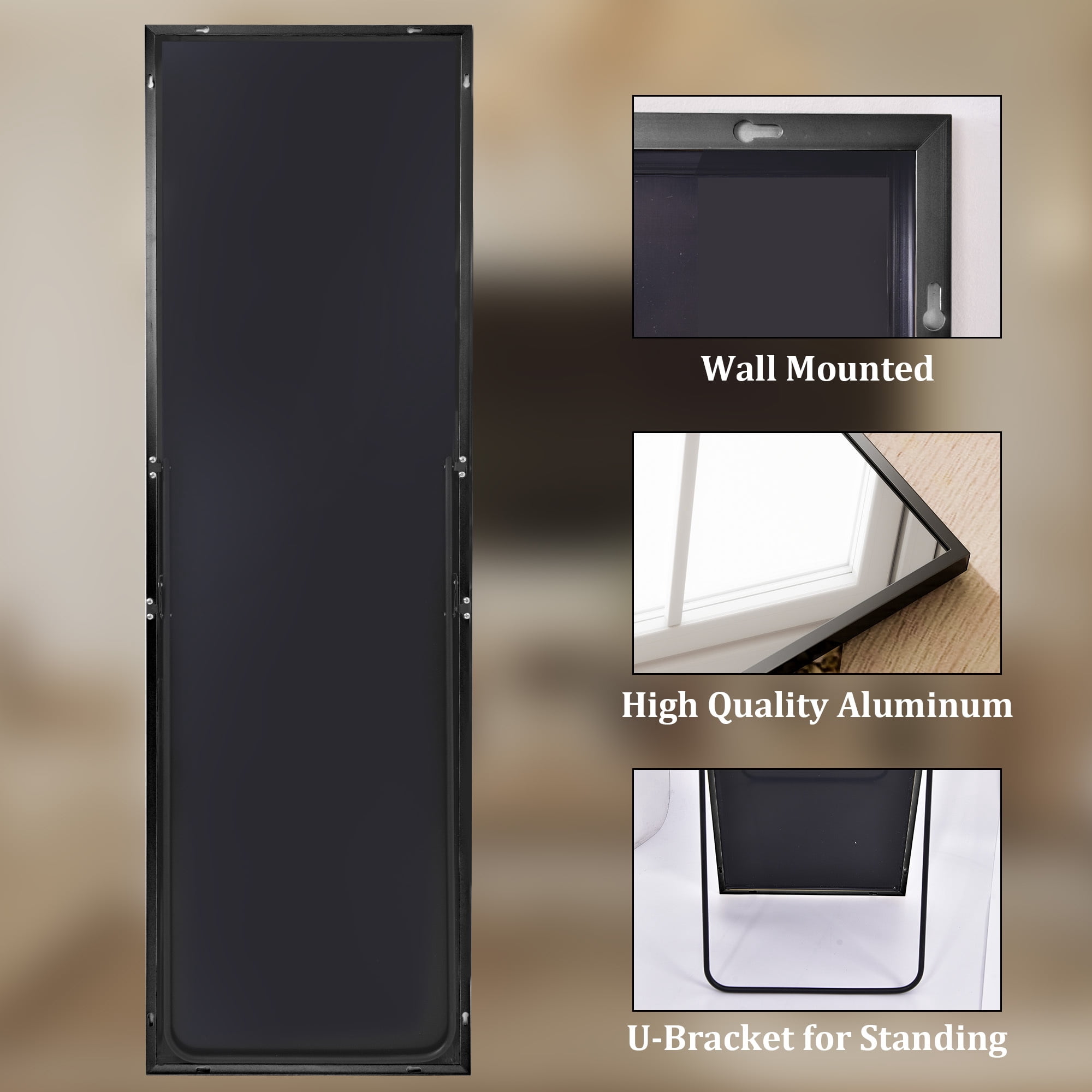 Lumora 59.5"x16" Full Length Mirror Rectangle Floor Mirror Wall-Mounted Leaning Mirror, Black