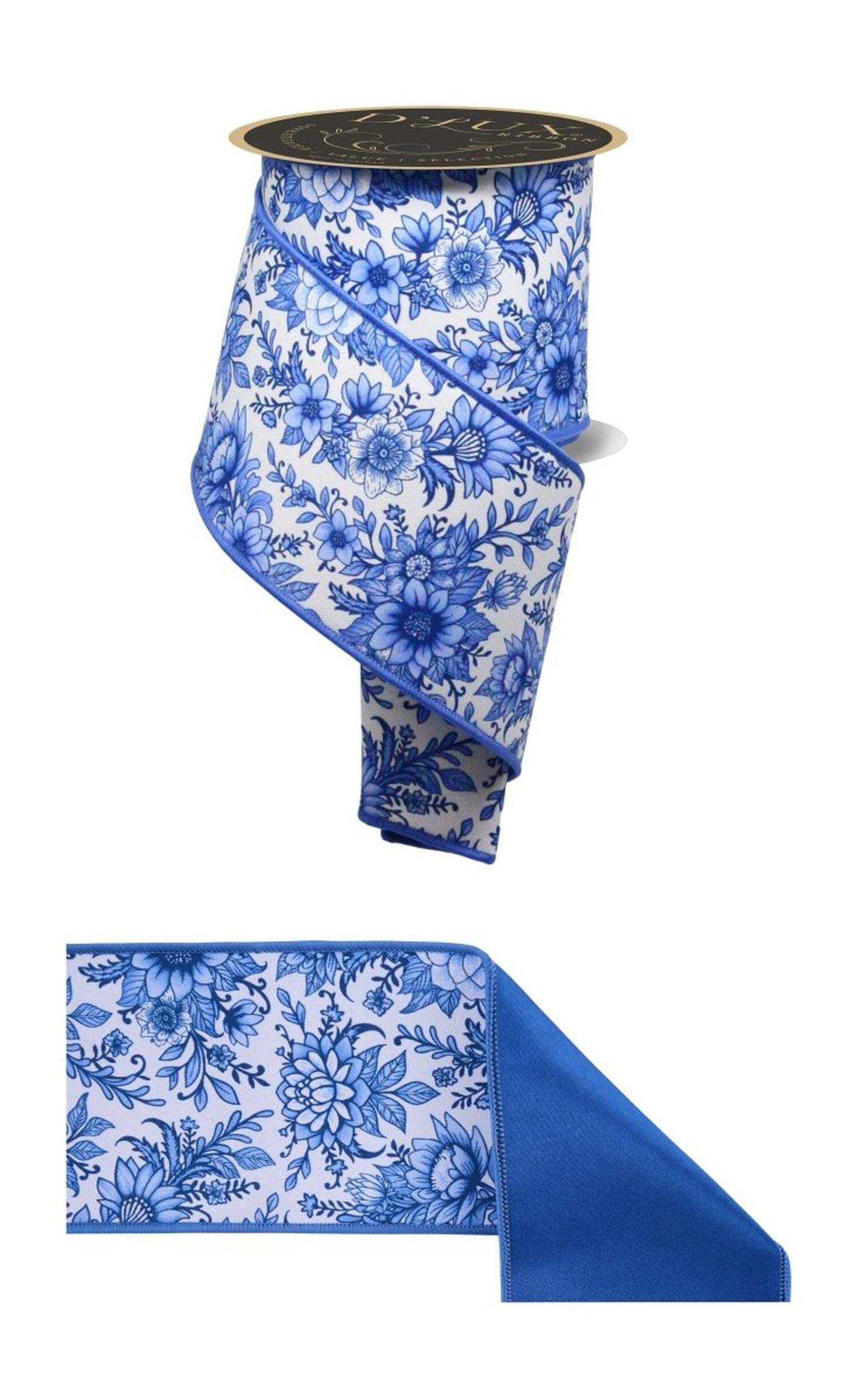 4in Chinoiserie Fused Ribbon: Blue (10 Yards)