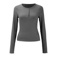thumbnail image 4 of Dyfzdhu Long Sleeve T Shirts for Women Shirts V Neck Henley Tops Slim Fit Basic Ribbed Knit Button Down Grey, 4 of 6