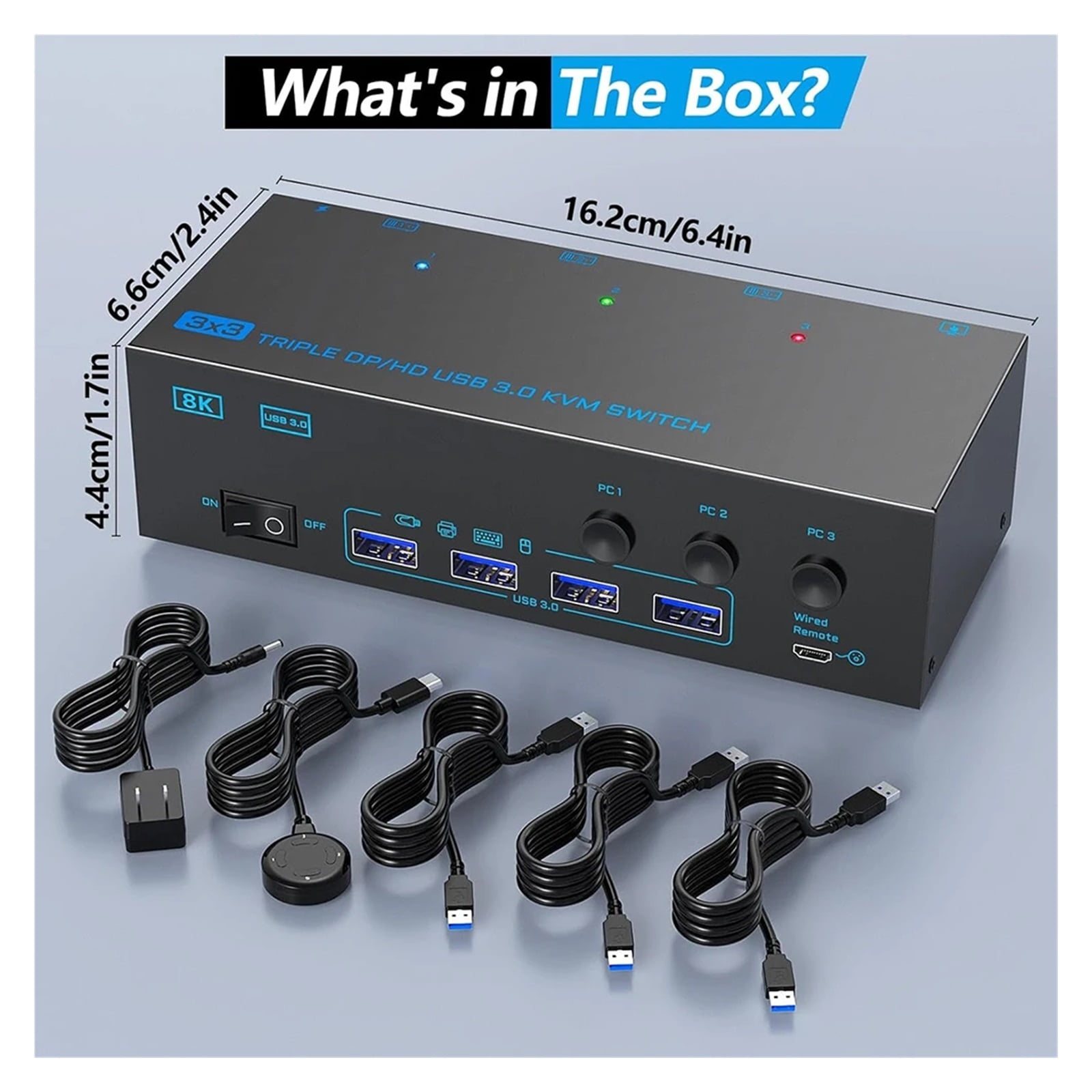 KVM Switch 3 Computers 3 Monitors -compatible+ DisplayPort USB 3.0 KVM Switcher 8K60Hz/4k144Hz Triple Monitor DP KVM