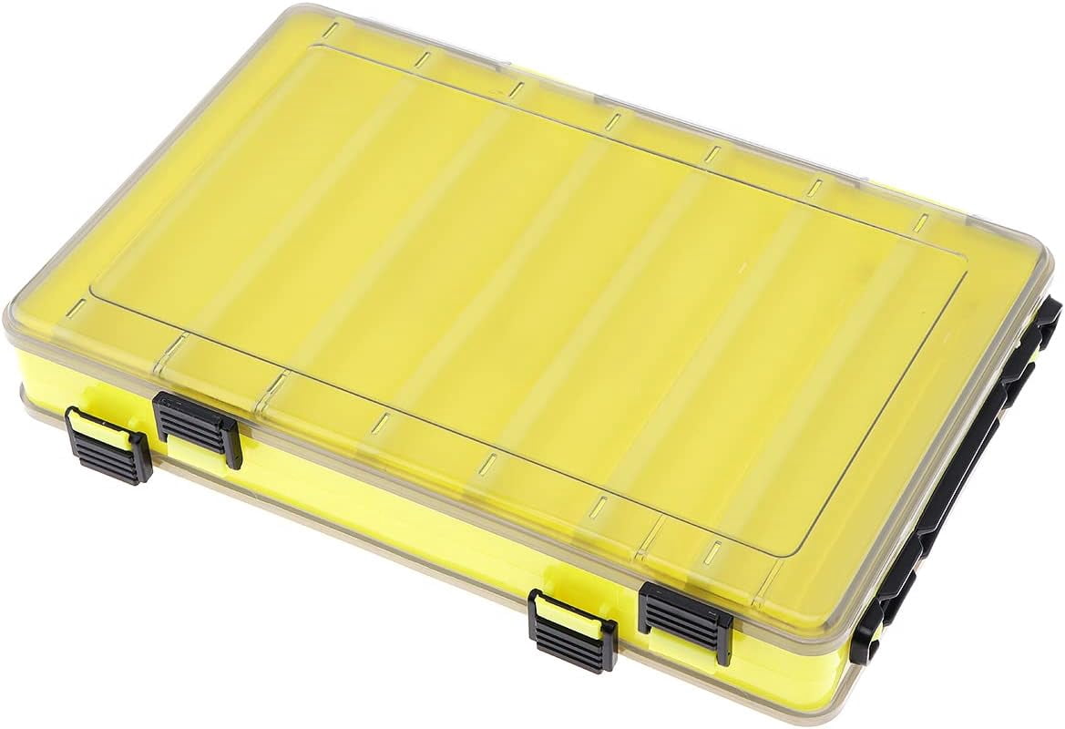 Double Sided 14 Compartments Fishing Tackle Boxes Fishing Lure Box Organizer, Fishing Bait Tackle Storage Case, Container Box for Jewelry Beads Earring Hook (Yellow)
