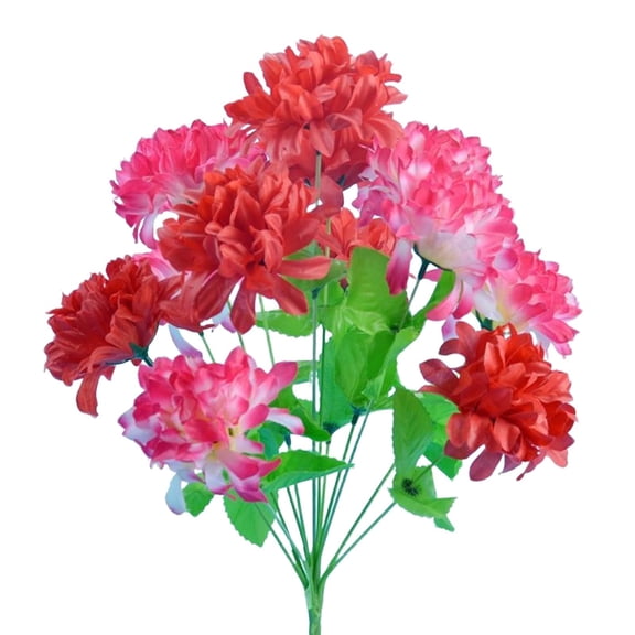 Cemetery Flowers Artificial Chrysanthemums, 10 Head Memorial Flower Bouquet for Cemetery, UV Fade Resistant Silk Flowers for Grave Decor, 1 Pcs Fake Flowers Bulk