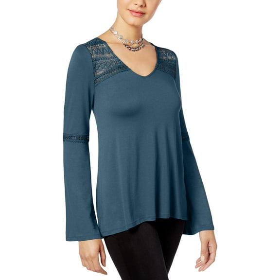 Hippie Rose Womens Lace Inset Long Sleeve Knit Top