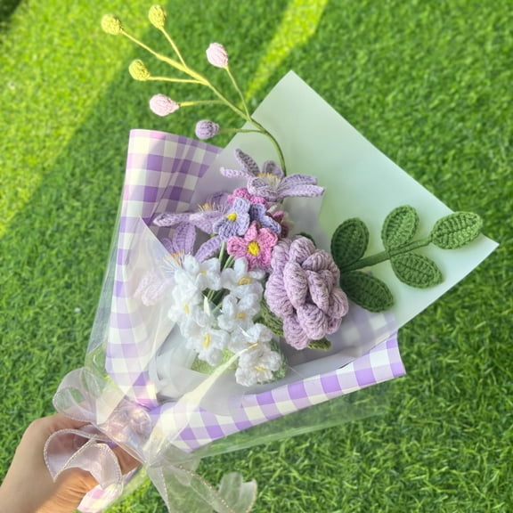 Handmade Crochet Crocosmiflora Rose Bouquet, Knitted Artificial Forever Flowers with Exquisite Wrap, Gift to Girlfriend Mom Women, Perfect for Valentines, Home Decor, Celebration