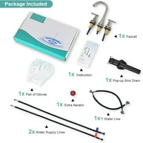 Bathroom Sink Faucet, Faucet for Bathroom Sink, Widespread 3 Hole Stainless Steel Lead-Free, 2 Handle 360° Swivel Spout Faucet with Pop-up Drain & Supply Hoses for Bathroom Vanity Lavatory