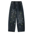 thumbnail image 5 of Zanarzt Baggy Jeans for Girls Baggy Jeans Stretchy Waist Wide Leg Jeans with Star Embroidery Pants with Pockets for Kids Dark Blue,9-10 Years, 5 of 9