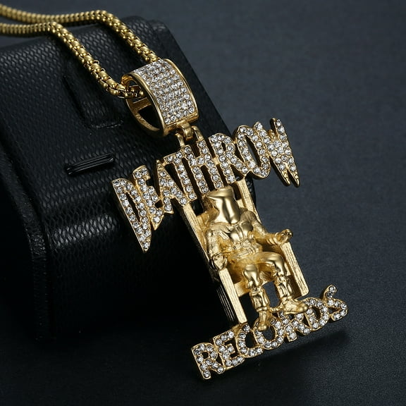 Hip Hop DEATHROW RECORDS Prisoner 14K Yellow Gold Necklace with Rhinestones Pendant Accessories For Man Woman Iced Out Jewelry