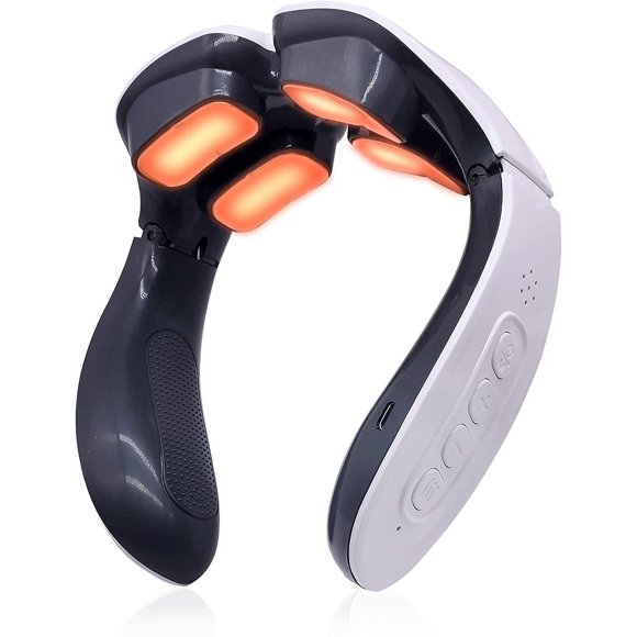 Electric Neck Massager with Heat - Intelligent Pulse Neck and Shoulder Pain Relief Massager Cordless Deep Tissue Trigger Point Massager for Women and Men (4 Pads)