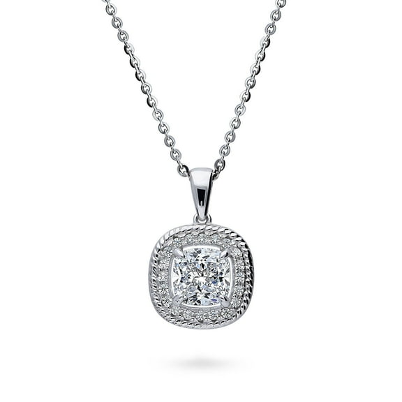 BERRICLE Sterling Silver Halo Cushion Cut Cubic Zirconia CZ Woven Anniversary Pendant Necklace for Women, Rhodium Plated 18 inch