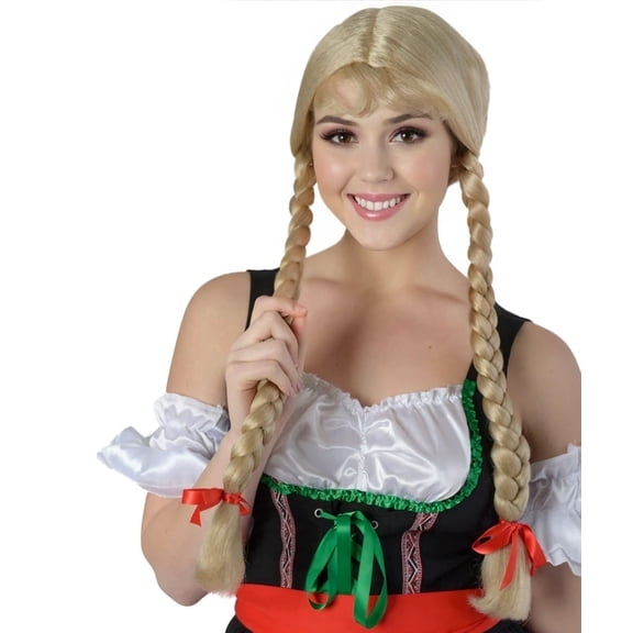 HPO Adult Women's Pigtail Blonde Costume Wig, Best for Halloween, Flame-retardant Synthetic Fiber Hair