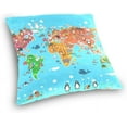 thumbnail image 3 of U Life Cute Cartoon Kids Animal World Map Decorative Square Throw Pillow Cases Covers Protectors Cotton 20 x 20 inch Home Decor, 3 of 5