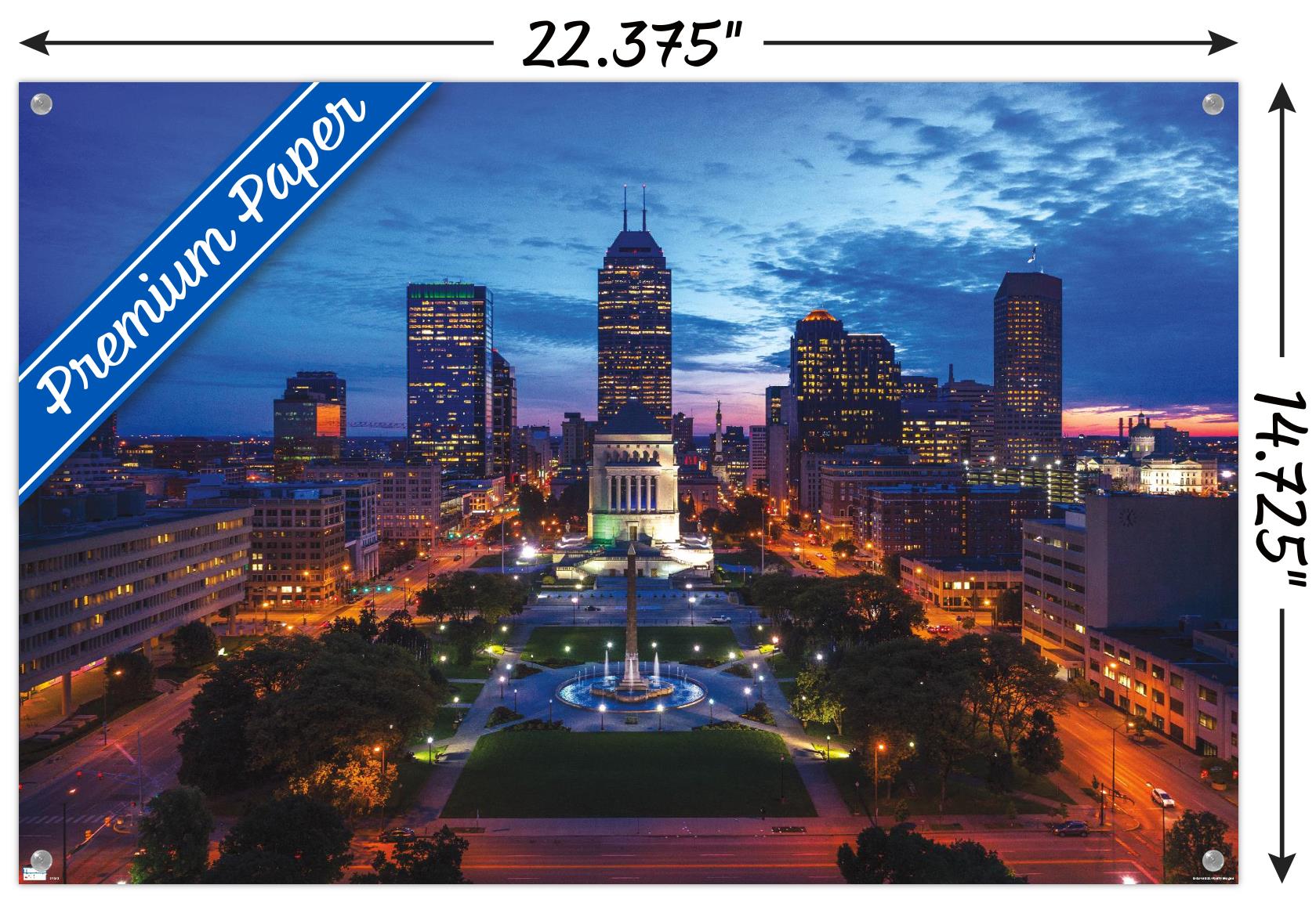 Cityscapes - Indianapolis, Indiana Wall Poster with Pushpins, 14.725" x 22.375"
