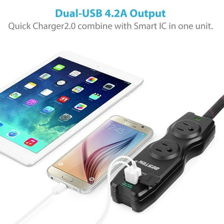 BESTEK 2-Outlet Travel Power Strip with 4.2A Dual Smart USB Charging