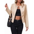 thumbnail image 2 of Women'S Plus Size PU Leather Jacket Zip Up Crew Neck Long Sleeve Jacket Outerwear Apricot Color S, 2 of 9