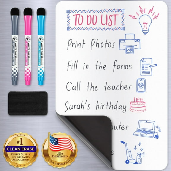 Dry Erase Magnetic White Board for Fridge / Refrigerator,12 x 8" Erasable Whiteboard W/ 3 Markers & Eraser