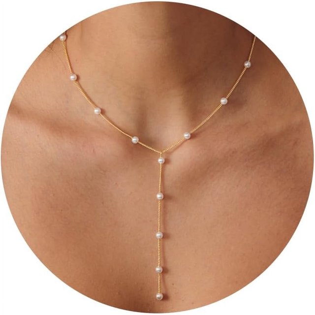 BSGRL Collier de Perles pour Femmes - Collier de Perles Délicat Plaqué Or 14k/or Blanc pour Femmes
