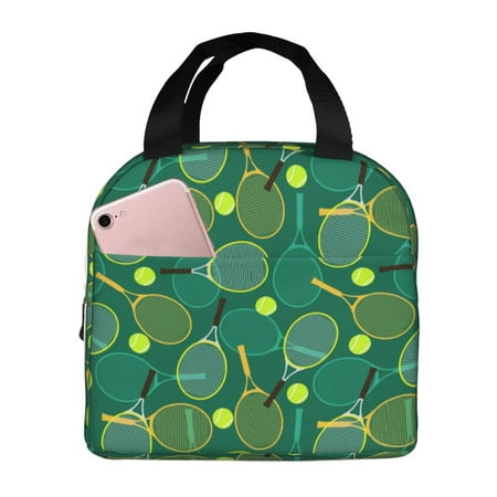 Insulated Lunch Bag for Women Men - Tennis Rackets and Balls Leakproof Cooler Lunch Box for Women Men  Lunch Tote Bags for Work School Picnic Travel