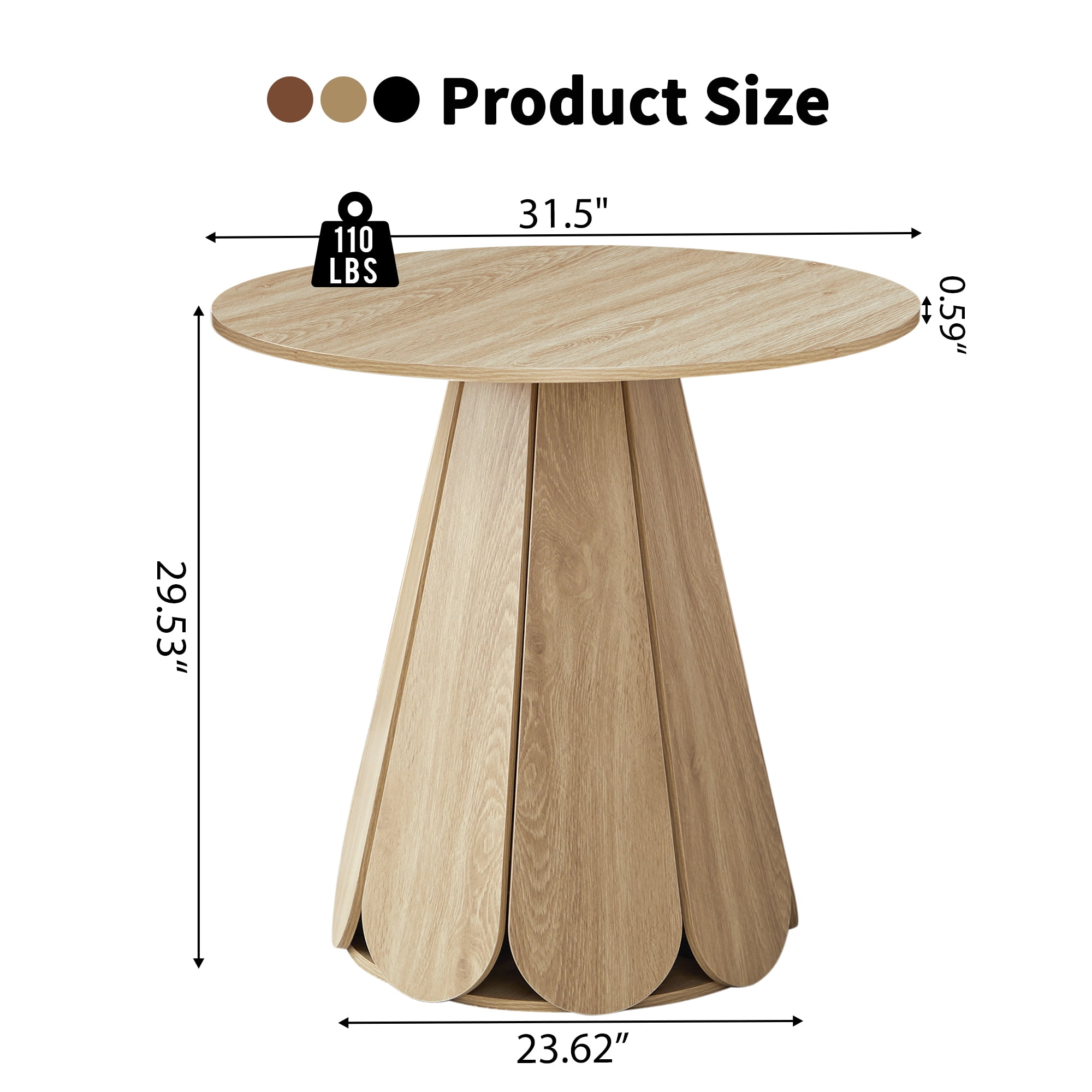 Wirrytor Small Round Dining Table for 4, 31 Inch Farmhouse Fluted Kitchen Table with Pedestal Base, Space Saving Circle Dining Table for Small Kitchen and Living Room