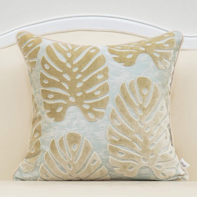 Funda de almohada Alerfa de terciopelo cortado con hojas cuadradas, 50 x 50 cm