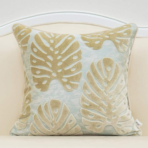 Funda de almohada Alerfa con bordado de hojas de terciopelo, 45 x 45 cm, color beige