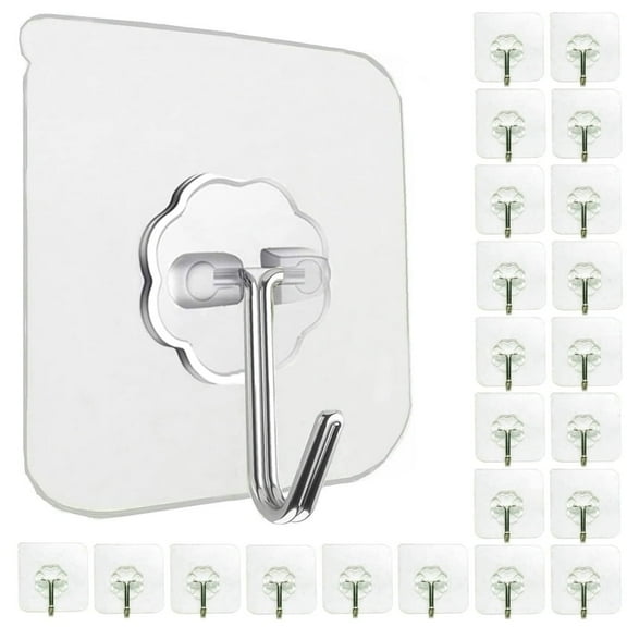 IMMEKEY Wall Hooks for Hanging 10lb(Max) Heavy Duty Self Adhesive Hooks 24 Pack Transparent Waterproof Sticky Hooks for Keys Bathroom Shower Outdoor Kitchen Door Home Improvement Utility Hooks