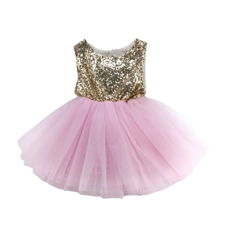 

Baby Girls Sleeveless Sequin Dress Princess Mesh Stitching Party Tutu Gown Dresses