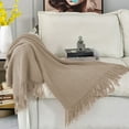 thumbnail image 4 of Btomtd 50"x68" Fringe Wool Blanket for Air Conditioning Afternoon Nap Sofa Throw Blanket Cozy Bed Blanket Warm Blanket, Khaki, 4 of 6