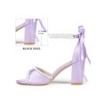 thumbnail image 2 of BLISSFUL STEP Lace Up Sandal Open Toe Chunky Satin Heel Pearl High Heels Sandals for Women Purple 6.5, 2 of 8