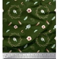 thumbnail image 3 of Soimoi Green Poly Georgette Fabric Wreath & Bird Print Sewing Fabric Yard 42 Inch Wide, 3 of 3